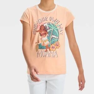 Disney Girls’ Short Sleeve Moana Graphic Shirt - Orange XS